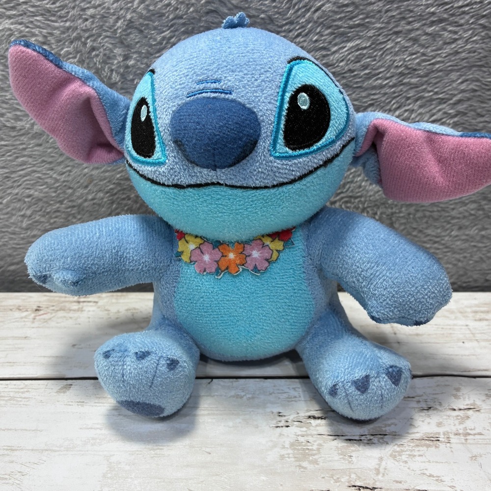 Disney Stitch Plush Blue Tropical Floral Lei Just Play 7 Inch Stuffed Animal